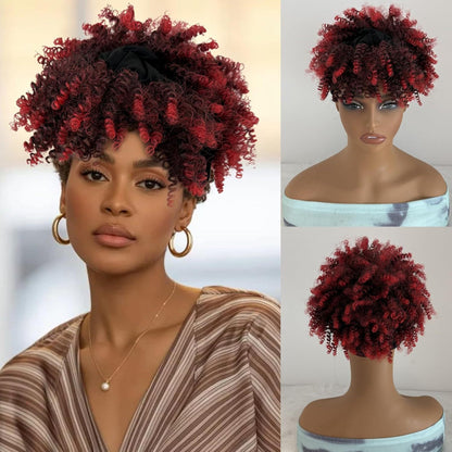 Integrated bangs headband wig, synthetic fiber wig head cover