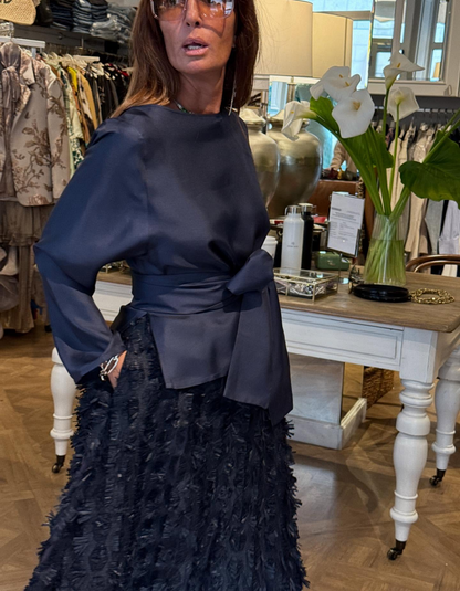 Chiffon-paneled midi skirt