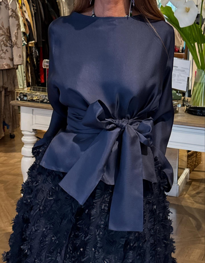 Chiffon-paneled midi skirt