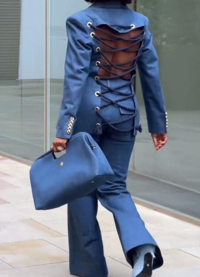 Cut-out back suit set