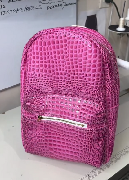 Crocodile-embossed leather backpack