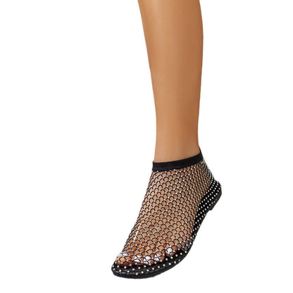 Round-toe cutout rhinestone-embellished ankle sandals