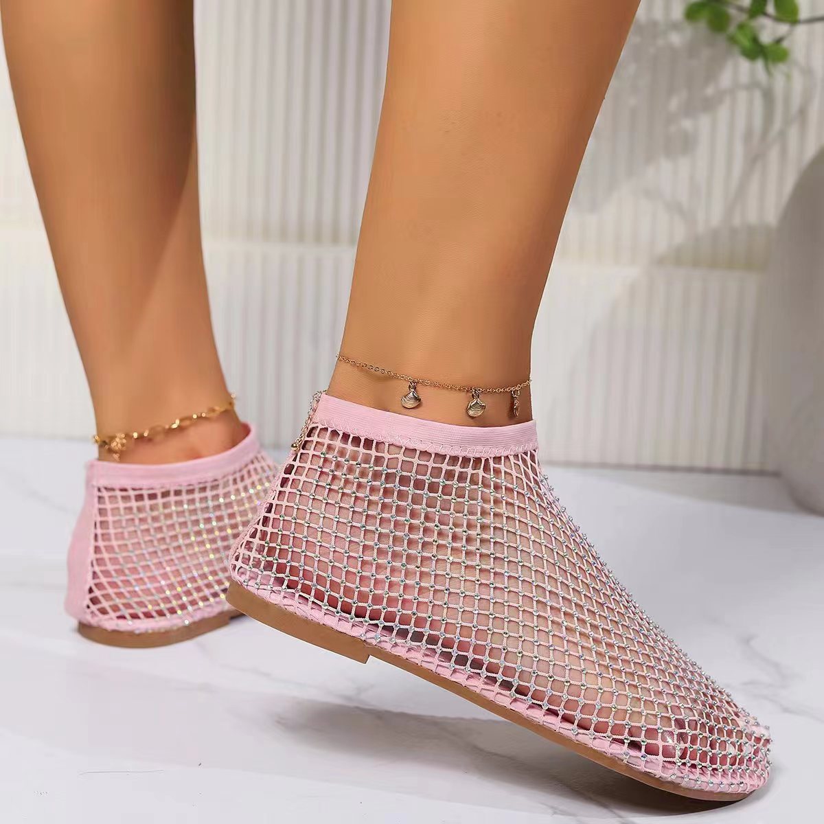 Round-toe cutout rhinestone-embellished ankle sandals