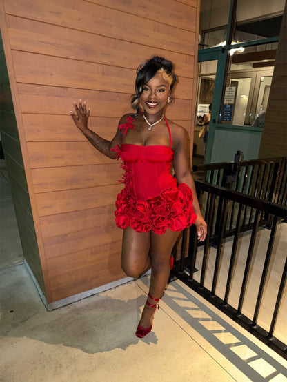 Halter-Neck Ruffled Mini Dress