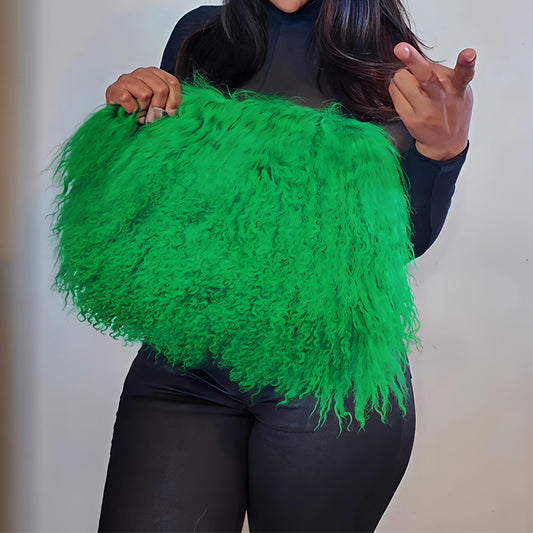 Imitation Wool Tote Bag With Genuine Leather Handles Handbag