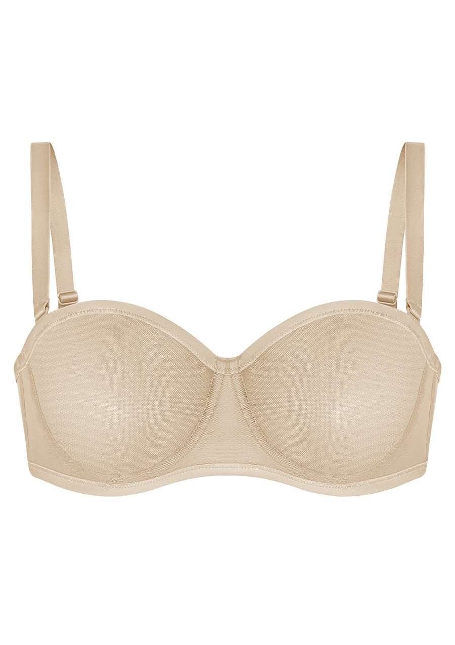 Sheer mesh unlined underwire strapless bra