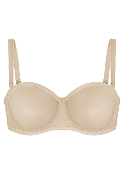 Sheer mesh unlined underwire strapless bra