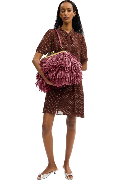 Kisslock Fringe Straw Frame Bag