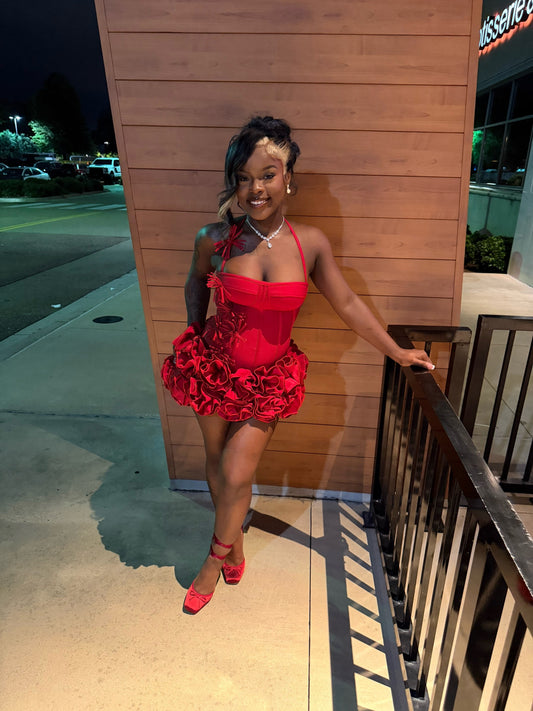 Halter-Neck Ruffled Mini Dress