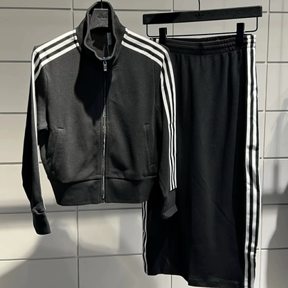Stand collar jacket + high waist skirt sports suit