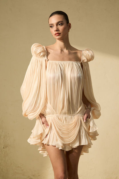 Pleated Ruffle Mini Dress