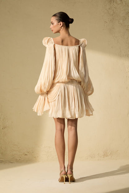 Pleated Ruffle Mini Dress