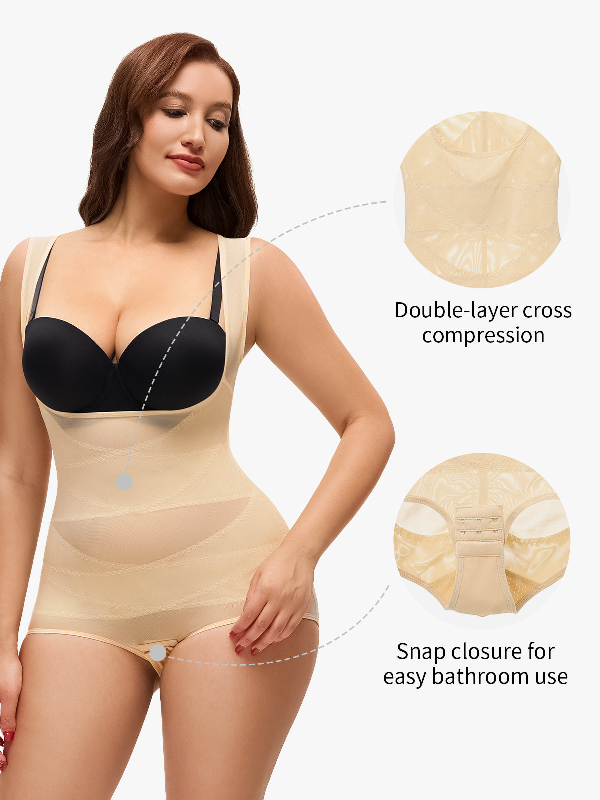 Mesh Open Bust Tummy Control Brief Bodysuit