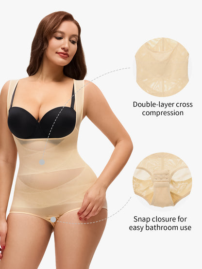 Mesh Open Bust Tummy Control Brief Bodysuit