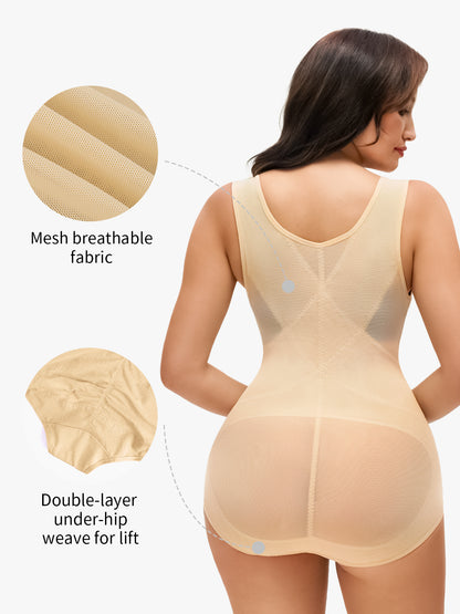 Mesh Open Bust Tummy Control Brief Bodysuit