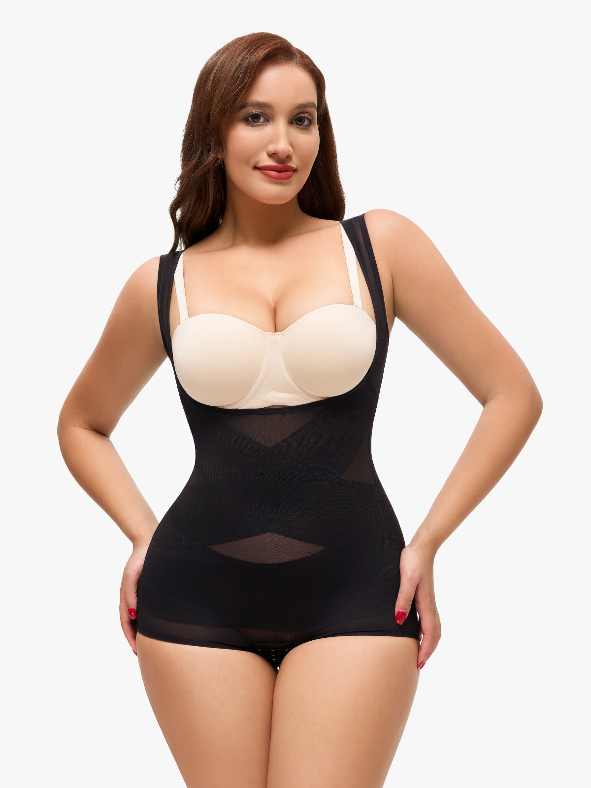 Mesh Open Bust Tummy Control Brief Bodysuit