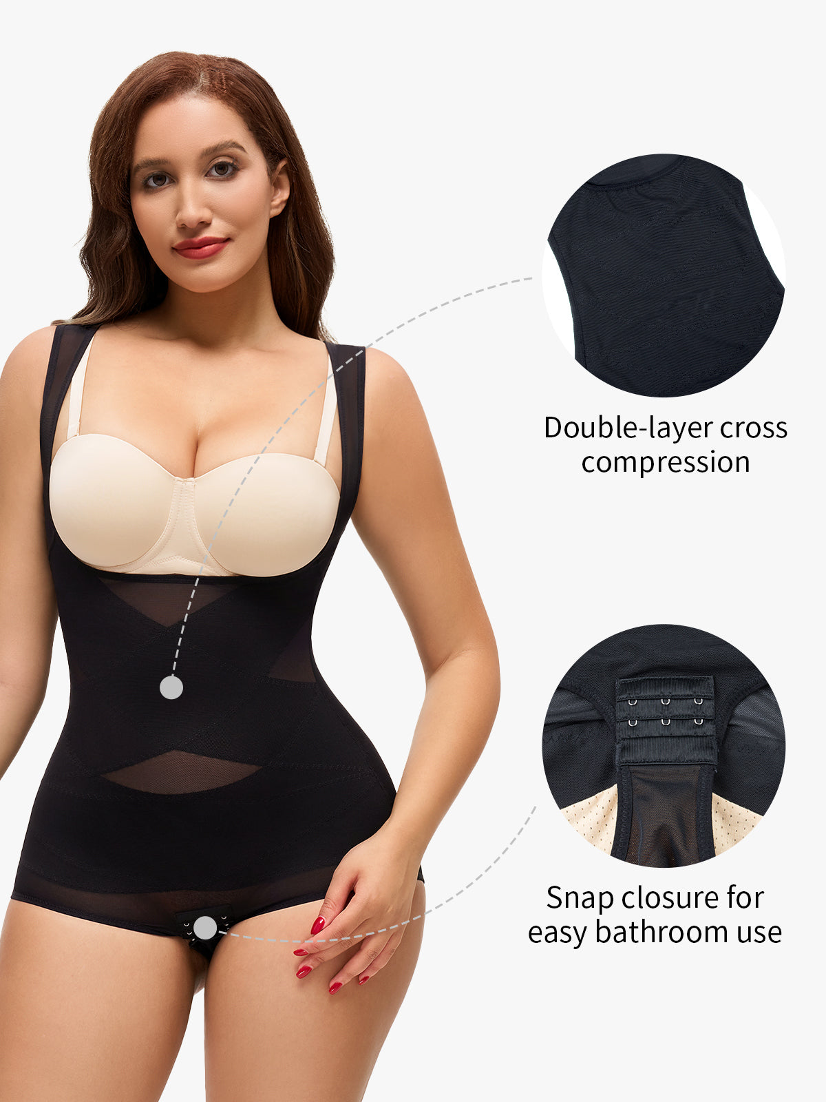 Mesh Open Bust Tummy Control Brief Bodysuit
