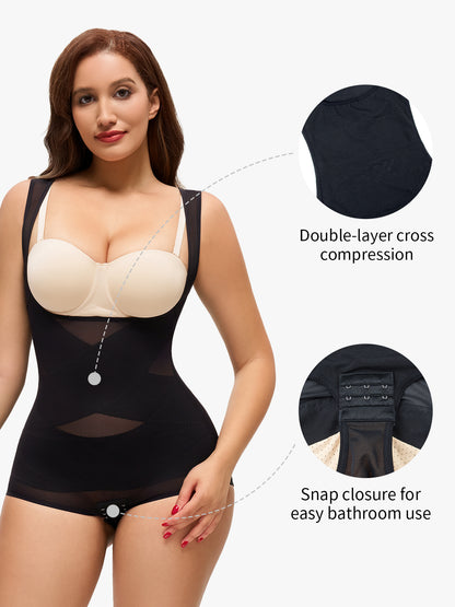 Mesh Open Bust Tummy Control Brief Bodysuit