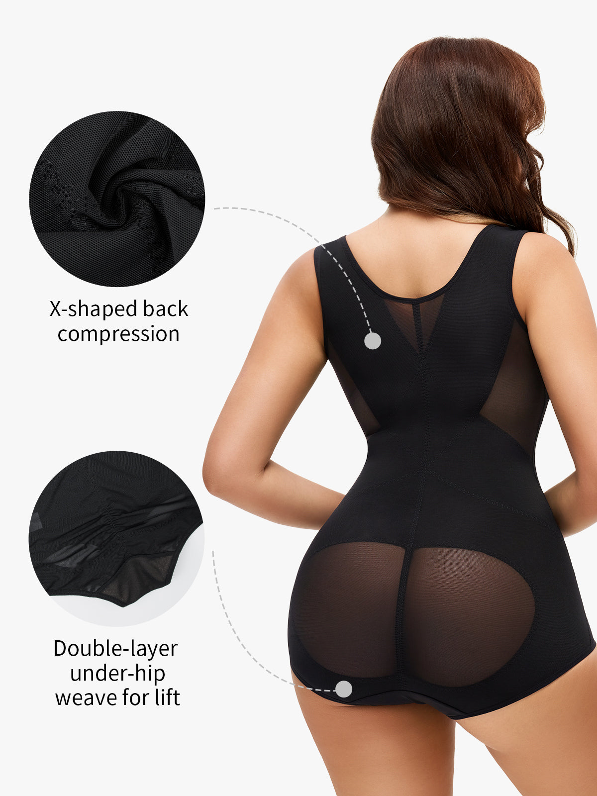 Mesh Open Bust Tummy Control Brief Bodysuit