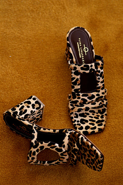 leopard print asymmetric high heels