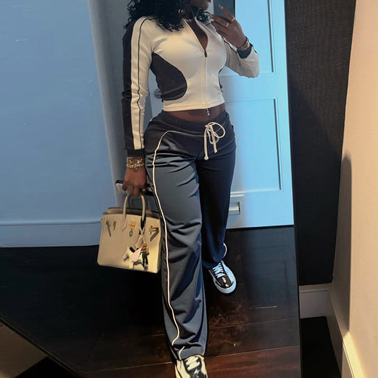 Gray stretch pants track suit