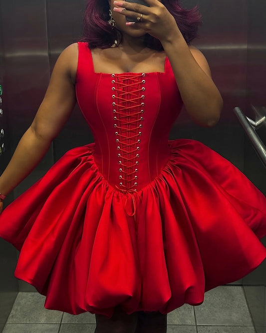 Red corset bud dress