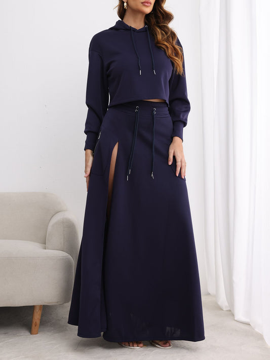 Cropped hoodie & slit skirt set