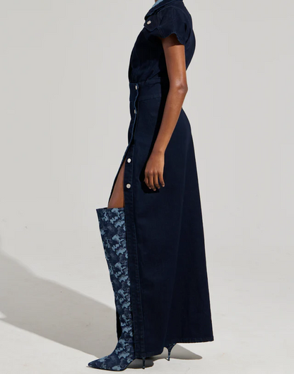 Chelsea side button denim maxi dress