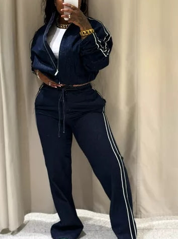 Striped denim jacket + trousers set