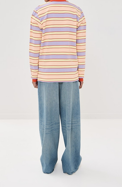 Striped Contrast Trim Polo Top