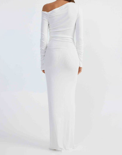 One shoulder pleated detail bodycon dress