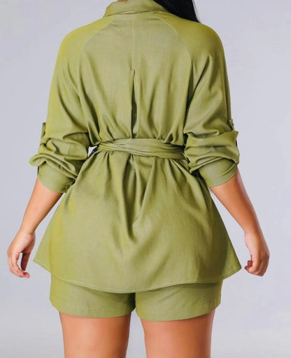 Linen tie top and shorts set