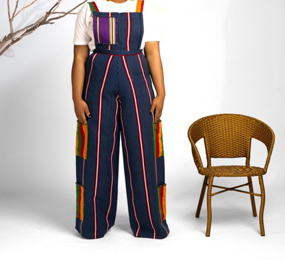 Panelled wide-leg cargo overalls