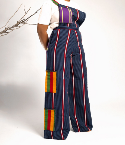 Panelled wide-leg cargo overalls