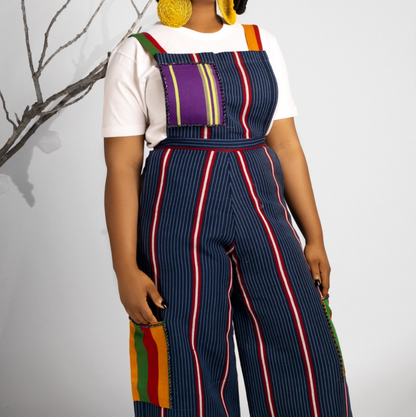 Panelled wide-leg cargo overalls