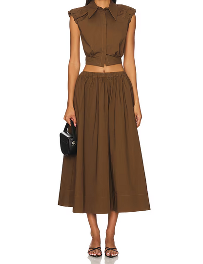 Dark brown short top + long skirt set