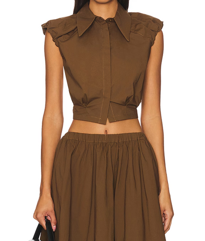 Dark brown short top + long skirt set