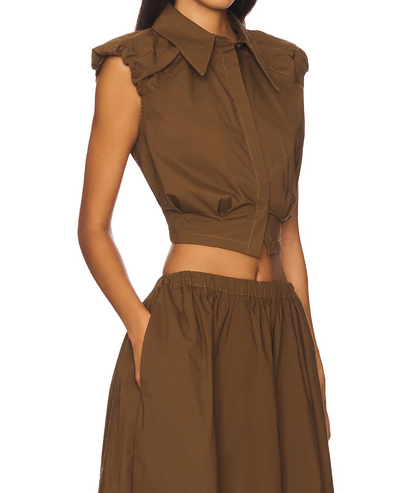 Dark brown short top + long skirt set