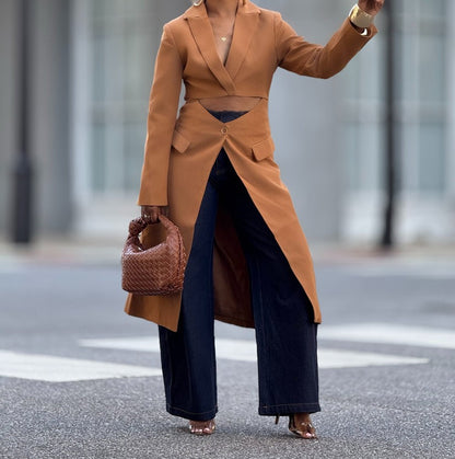 Long suit jacket with cutout waist