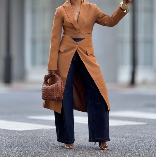 Long suit jacket with cutout waist