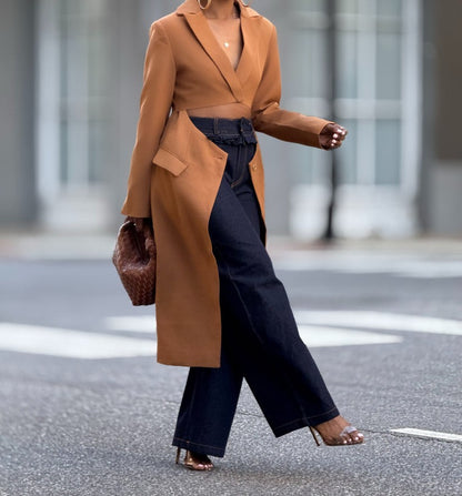 Long suit jacket with cutout waist