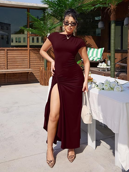 High slit solid color dress