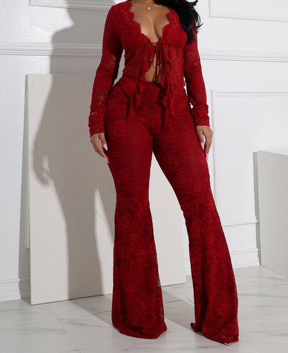 Lace Top & Wide Pants SET