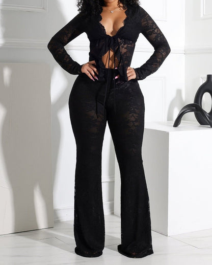 Lace Top & Wide Pants SET