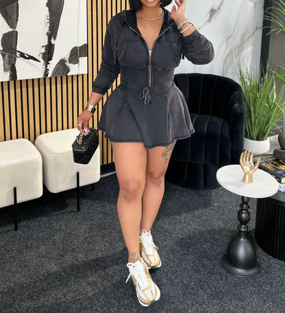 Washed denim skirt suit