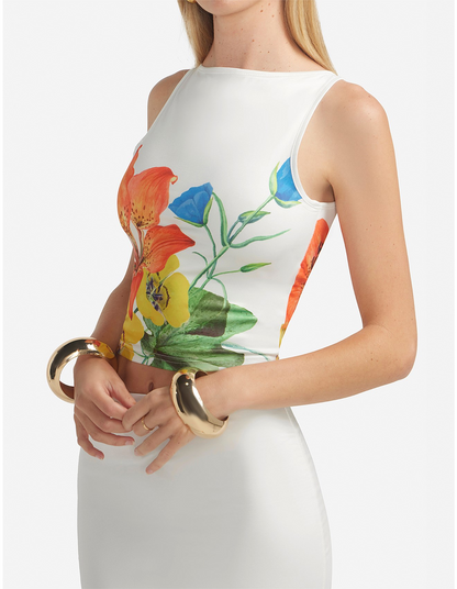 Women's 2 Piece Outfit Floral Crop Tank Tops High Waist Pencil Skirts Sets