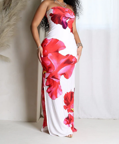 Floral Printed Tube Maxi Dress
