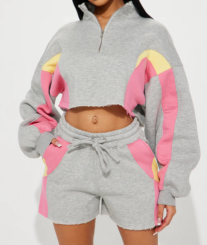 Casual Zipper Jacket + Shorts Set