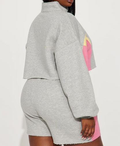 Casual Zipper Jacket + Shorts Set