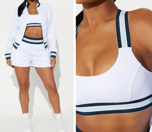 Blue and white contrast sports three-piece suit